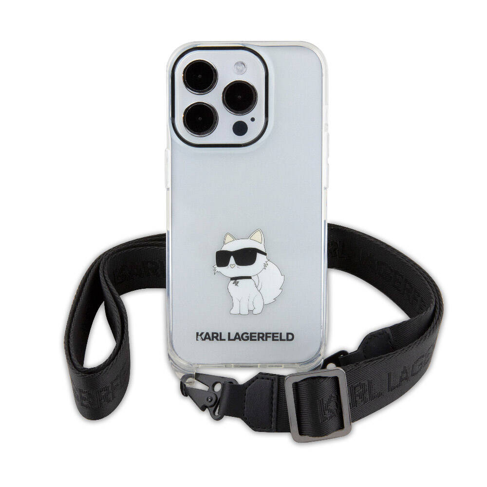 iPhone 15 Pro Kılıf Karl Lagerfeld Orijinal Lisanslı Boyun Askılı Choupette İkonik Crossbody Kılıf