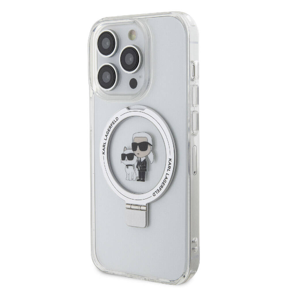 iPhone 15 Pro Kılıf Karl Lagerfeld Orijinal Lisanslı M-safe Şarj Özellikli K&C İkonik Baskılı Ring Standlı Kılıf