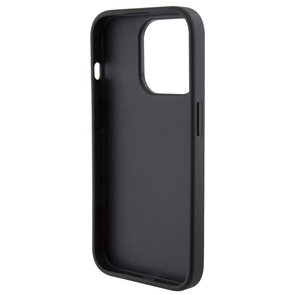 iPhone 15 Pro Kılıf Karl Lagerfeld Orijinal Lisanslı Metal Yazı Logolu Dikişli Logo Arka Yüzey Kapitone Kılıf