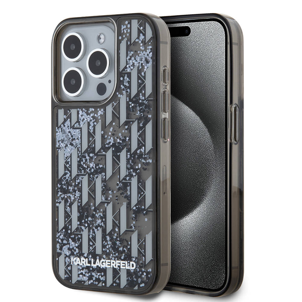 iPhone 15 Pro Kılıf Karl Lagerfeld Orijinal Lisanslı Simli KL Yazılı Monogram Gradıent Kılıf
