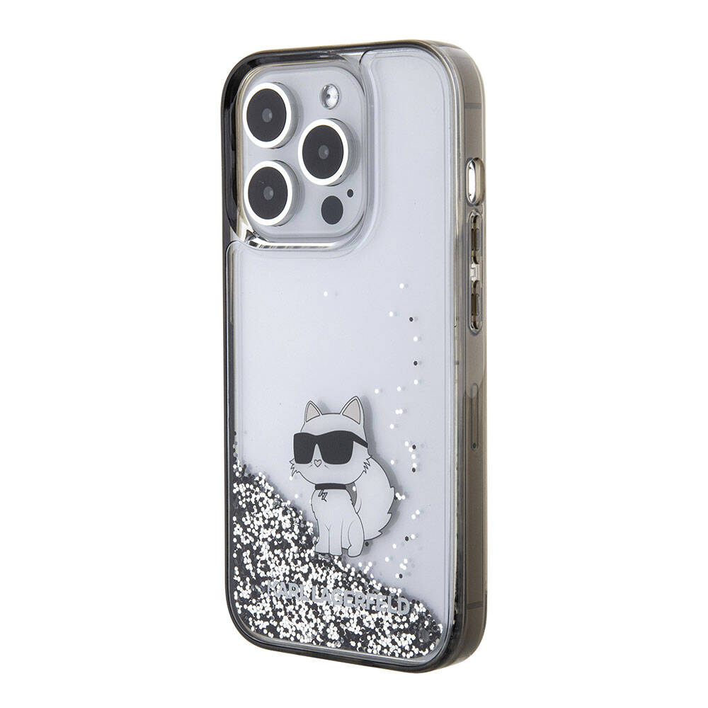 iPhone 15 Pro Kılıf Karl Lagerfeld Choupette Sıvılı Glitter Orijinal Lisanslı Kılıf