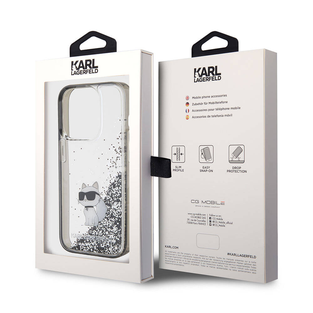 iPhone 15 Pro Kılıf Karl Lagerfeld Choupette Sıvılı Glitter Orijinal Lisanslı Kılıf