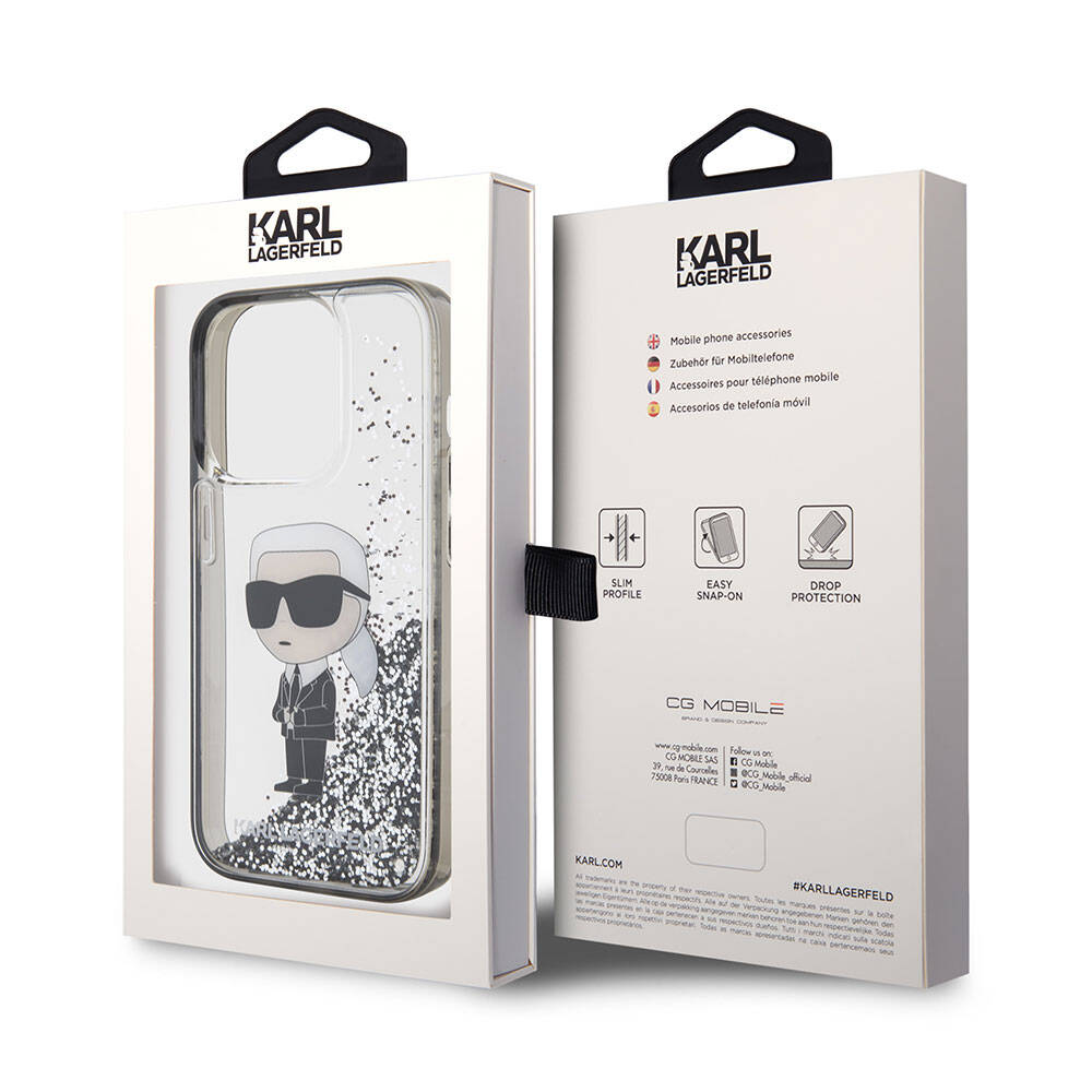 iPhone 15 Pro Kılıf Karl Lagerfeld İkonik Sıvılı Glitter Orijinal Lisanslı Kılıf