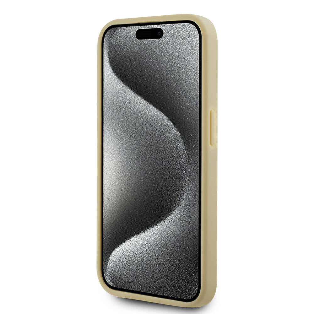 iPhone 15 Pro Kılıf Karl Lagerfeld orijinal Lisanslı 3D KL Yazılı Tüylü Arka Yüzey Saffiano Rhinestones Kılıf