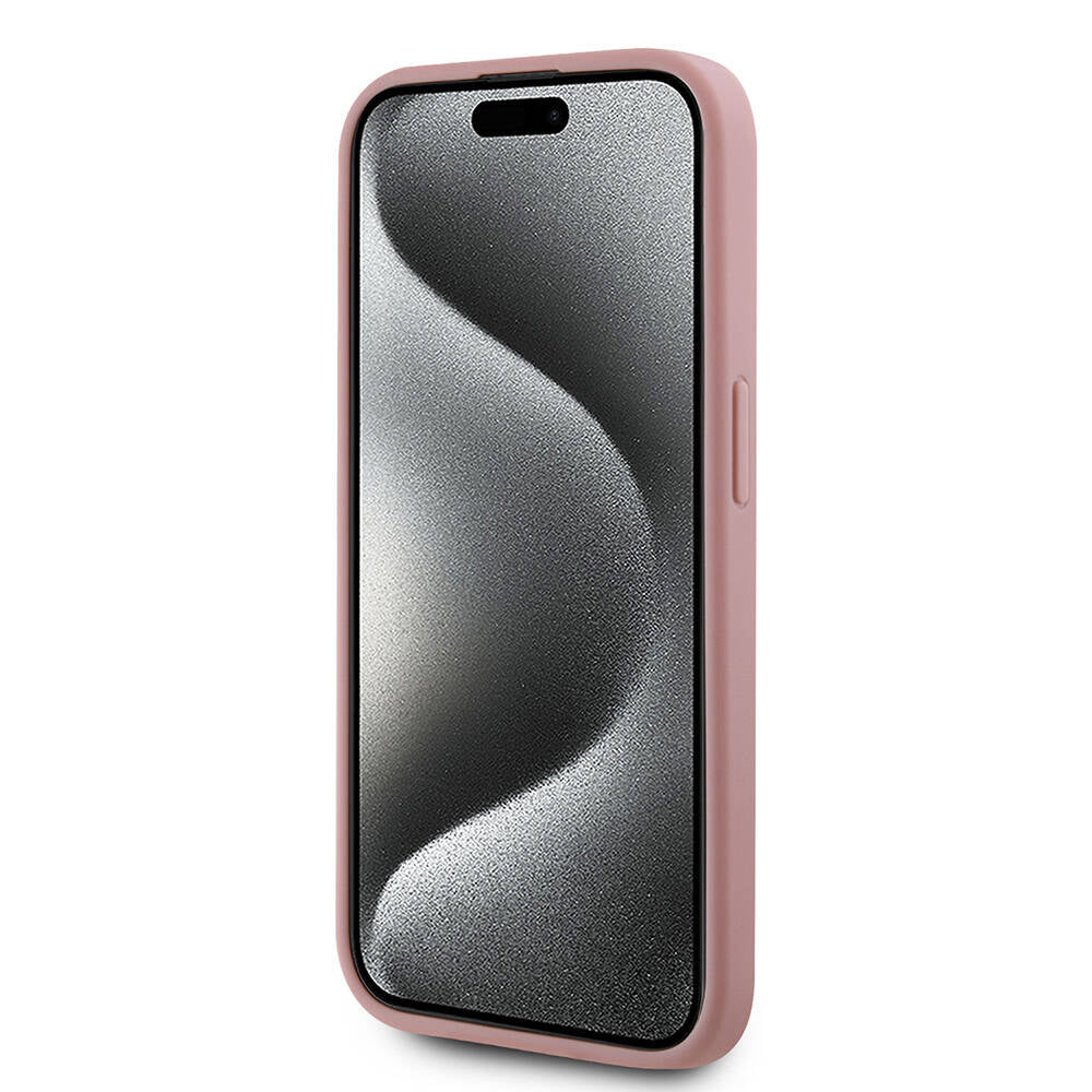 iPhone 15 Pro Kılıf Karl Lagerfeld orijinal Lisanslı 3D KL Yazılı Tüylü Arka Yüzey Saffiano Rhinestones Kılıf