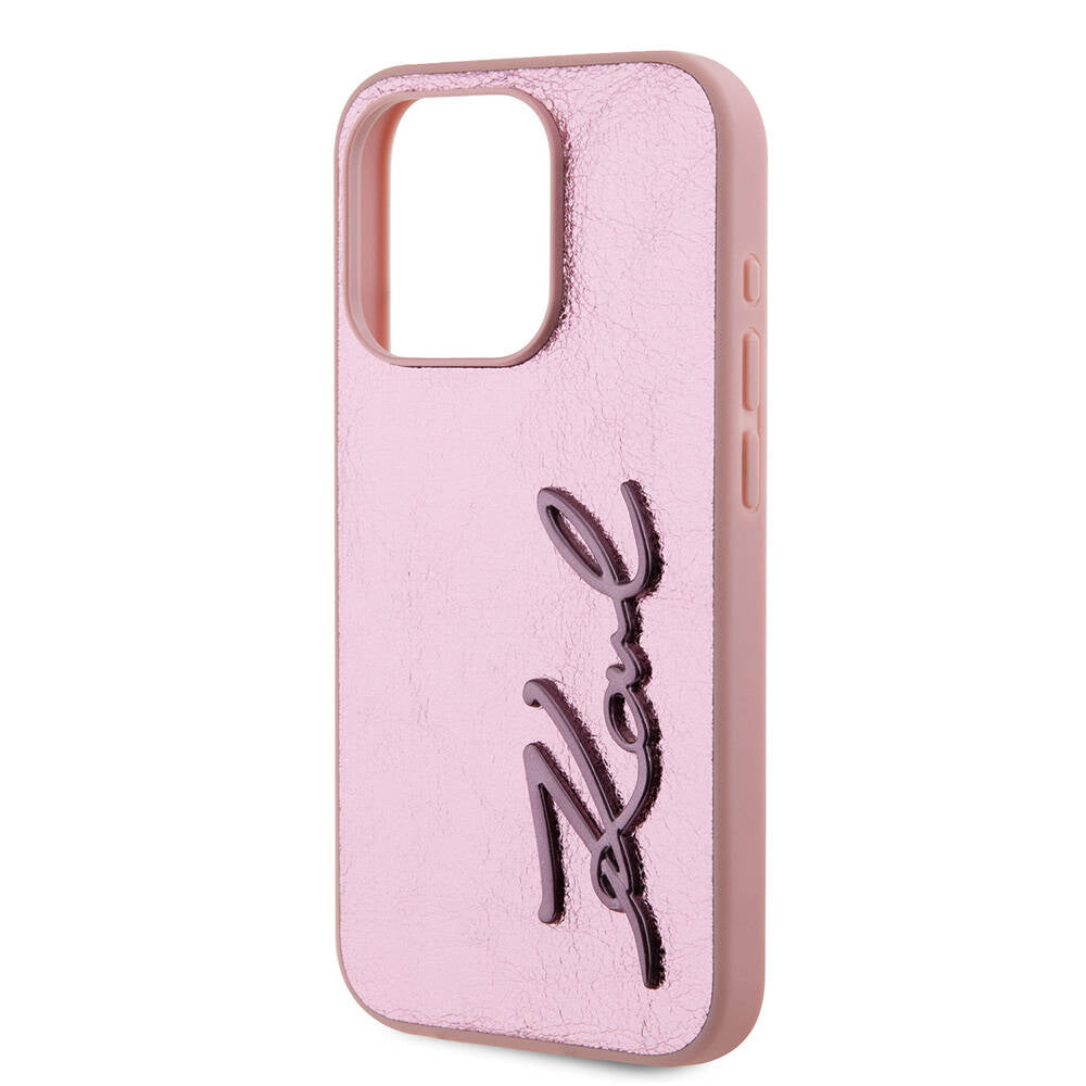 iPhone 15 Pro Kılıf Karl Lagerfeld orijinal Lisanslı 3D KL Yazılı Tüylü Arka Yüzey Saffiano Rhinestones Kılıf