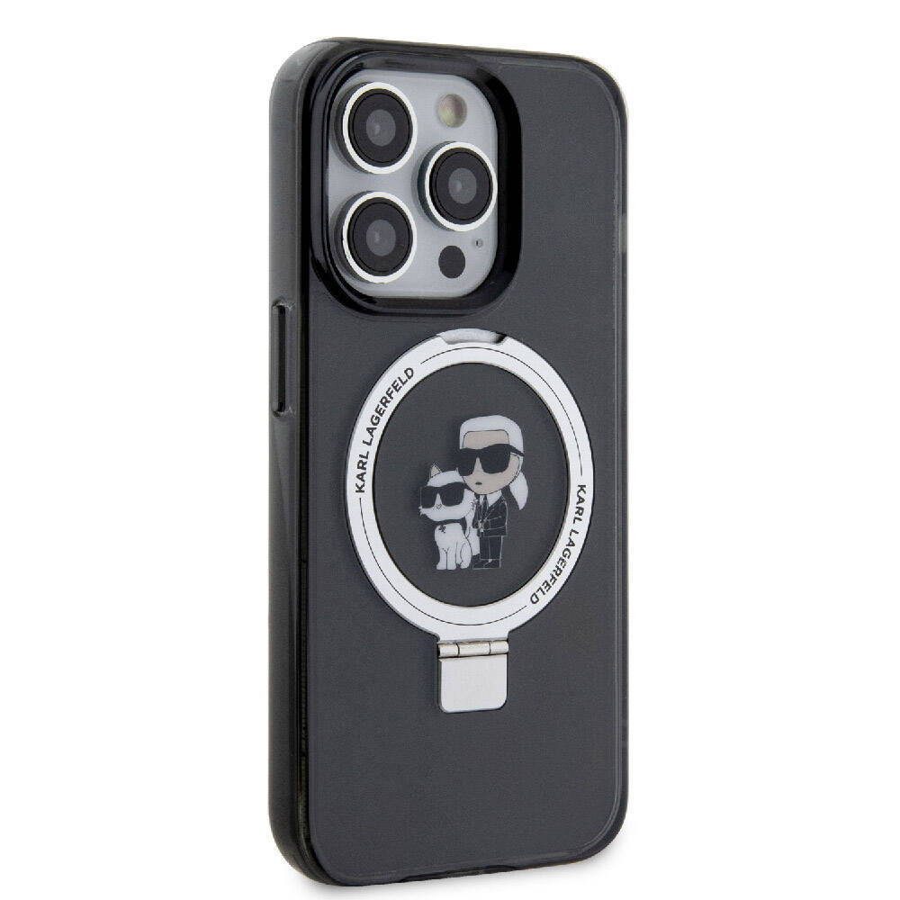 iPhone 15 Pro Kılıf Karl Lagerfeld orijinal Lisanslı M-safe Şarj Özellikli K&C İkonik Baskılı Ring Standlı Kılıf