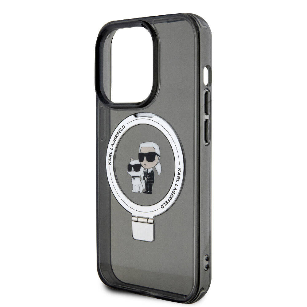 iPhone 15 Pro Kılıf Karl Lagerfeld orijinal Lisanslı M-safe Şarj Özellikli K&C İkonik Baskılı Ring Standlı Kılıf
