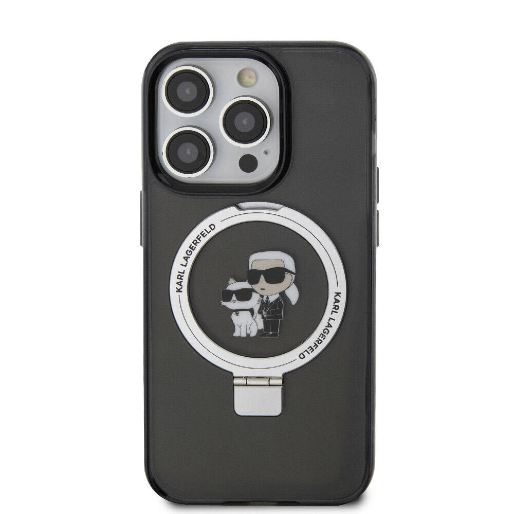 iPhone 15 Pro Kılıf Karl Lagerfeld orijinal Lisanslı M-safe Şarj Özellikli K&C İkonik Baskılı Ring Standlı Kılıf