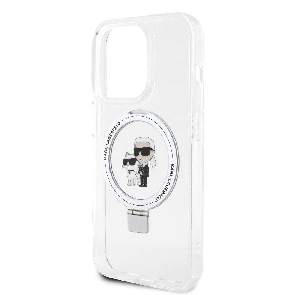 iPhone 15 Pro Kılıf Karl Lagerfeld orijinal Lisanslı M-safe Şarj Özellikli K&C İkonik Baskılı Ring Standlı Kılıf