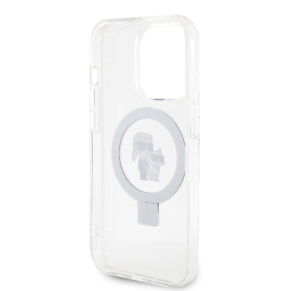 iPhone 15 Pro Kılıf Karl Lagerfeld orijinal Lisanslı M-safe Şarj Özellikli K&C İkonik Baskılı Ring Standlı Kılıf