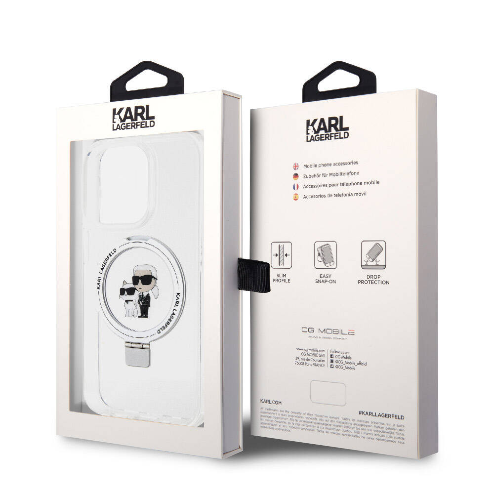 iPhone 15 Pro Kılıf Karl Lagerfeld orijinal Lisanslı M-safe Şarj Özellikli K&C İkonik Baskılı Ring Standlı Kılıf