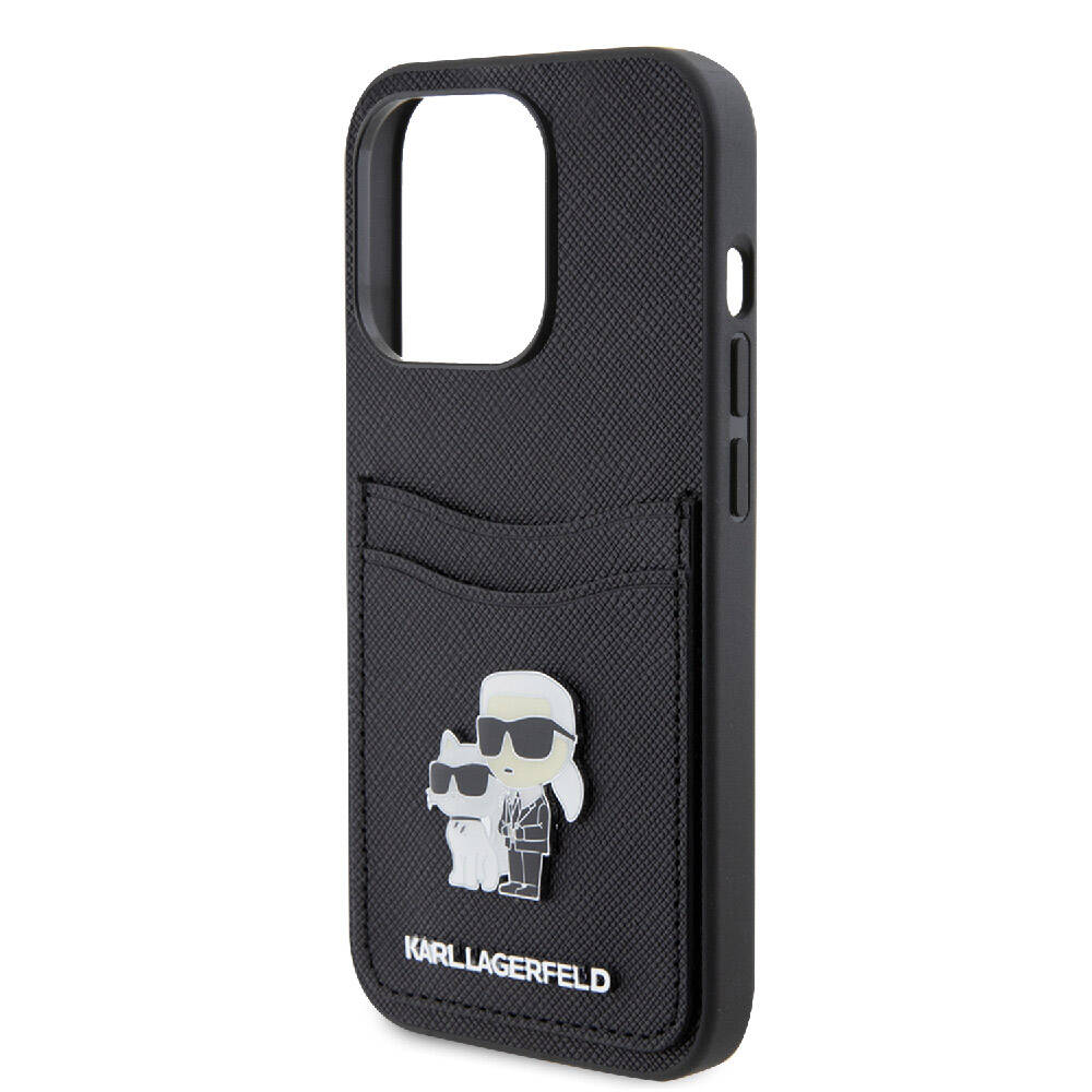 iPhone 15 Pro Kılıf Karl Lagerfeld orijinal Lisanslı Metal Logo Kartlıklı Saffiano Kılıf