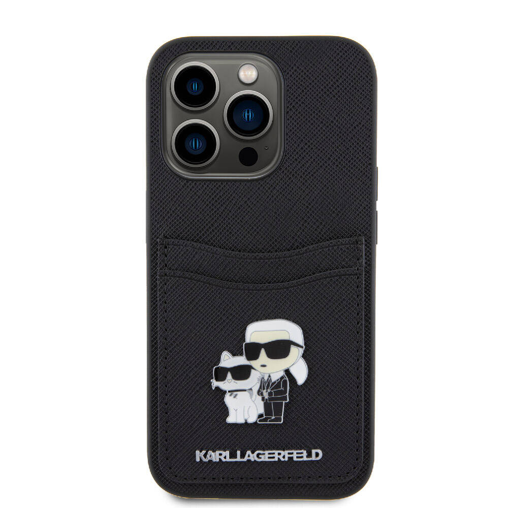 iPhone 15 Pro Kılıf Karl Lagerfeld orijinal Lisanslı Metal Logo Kartlıklı Saffiano Kılıf
