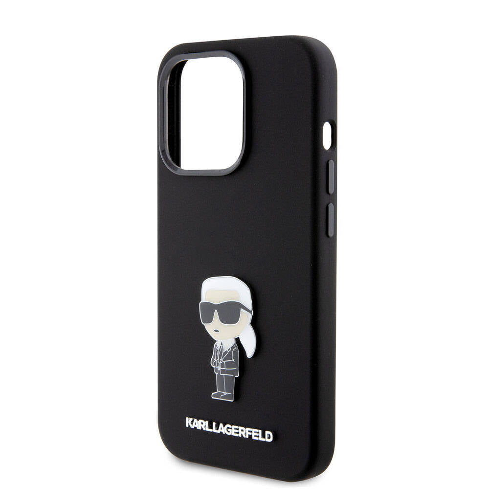iPhone 15 Pro Kılıf Karl Lagerfeld Silikon İkonik Metal Logo Orijinal Lisanslı Kılıf