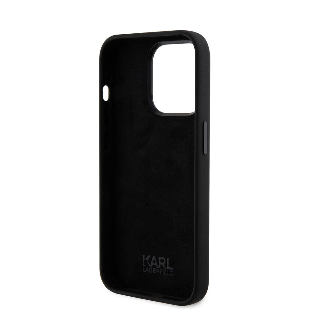 iPhone 15 Pro Kılıf Karl Lagerfeld Silikon İkonik Metal Logo Orijinal Lisanslı Kılıf
