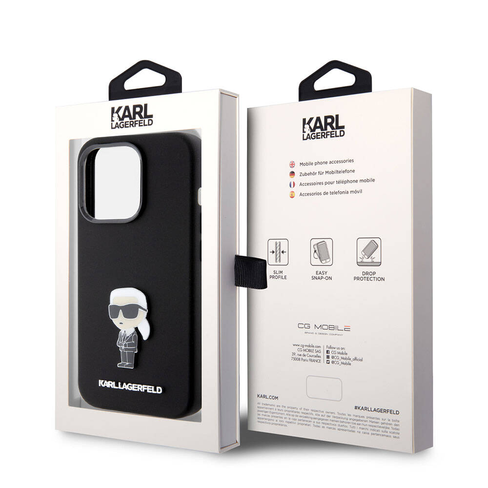 iPhone 15 Pro Kılıf Karl Lagerfeld Silikon İkonik Metal Logo Orijinal Lisanslı Kılıf