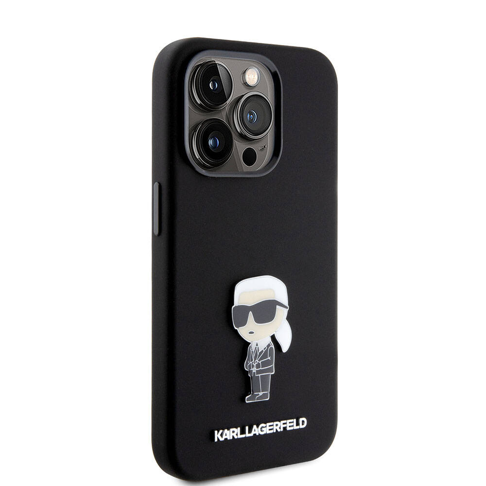 iPhone 15 Pro Kılıf Karl Lagerfeld Silikon İkonik Metal Logo Orijinal Lisanslı Kılıf