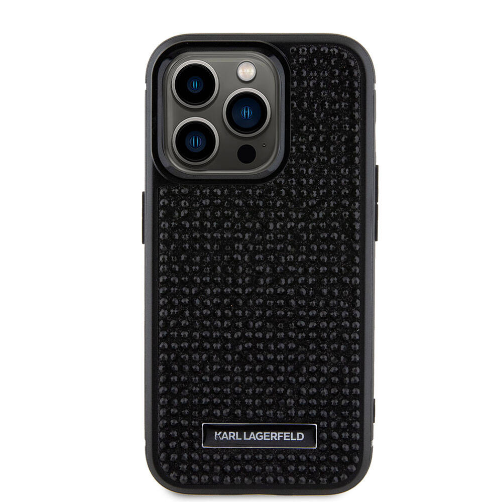 iPhone 15 Pro Kılıf Karl Lagerfeld Taşlı Metal Logo Orijinal Lisanslı Kılıf