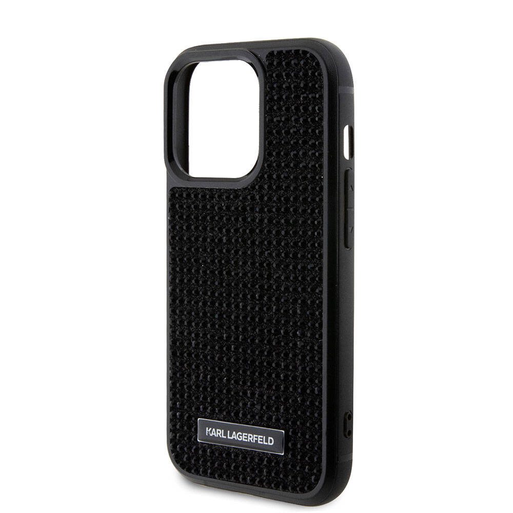 iPhone 15 Pro Kılıf Karl Lagerfeld Taşlı Metal Logo Orijinal Lisanslı Kılıf