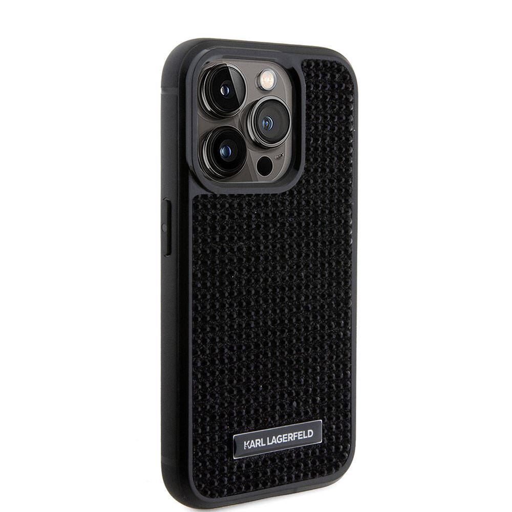 iPhone 15 Pro Kılıf Karl Lagerfeld Taşlı Metal Logo Orijinal Lisanslı Kılıf