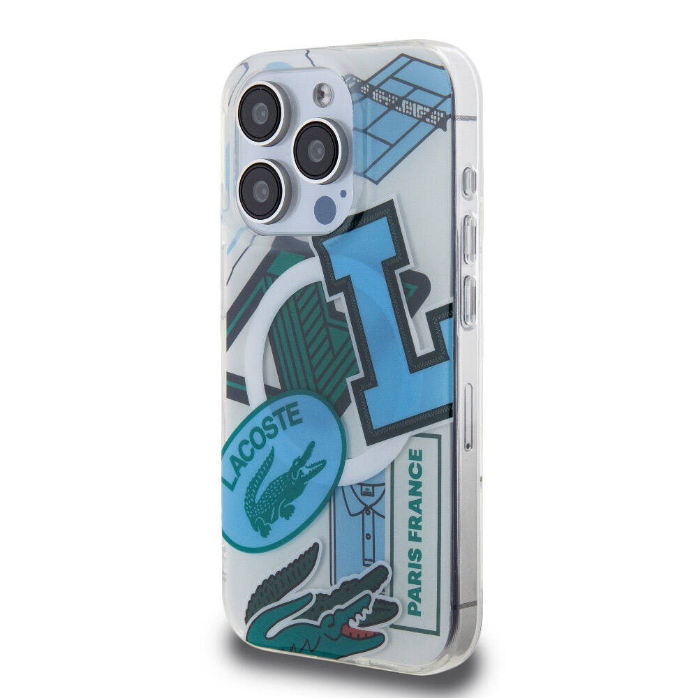 iPhone 15 Pro Kılıf Lacoste Orijinal Lisanslı M-safe Şarj Özellikli Çift Katmanlı Yamalar Desenli Kılıf