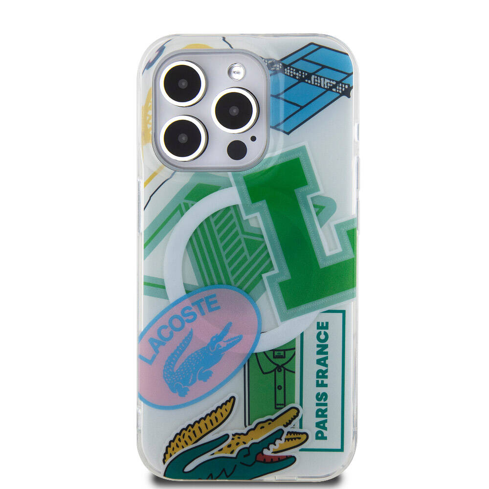 iPhone 15 Pro Kılıf Lacoste Orijinal Lisanslı M-safe Şarj Özellikli Çift Katmanlı Yamalar Desenli Kılıf