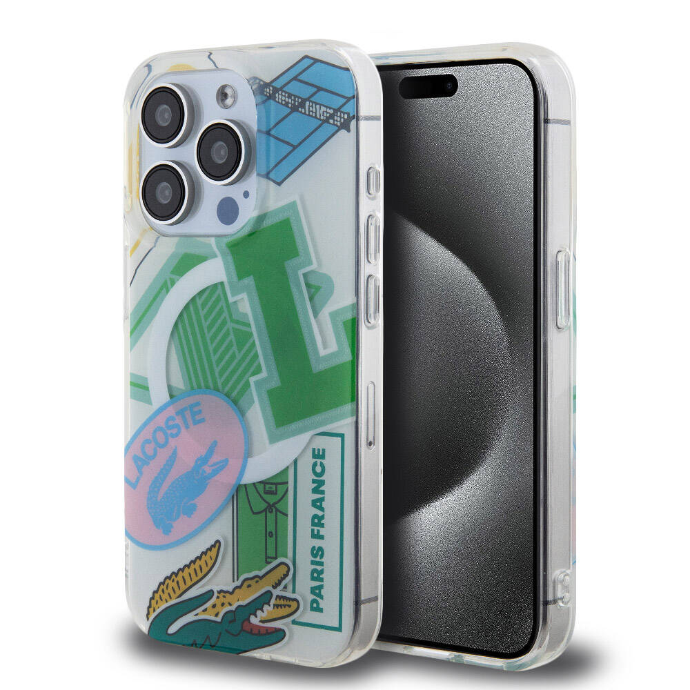 iPhone 15 Pro Kılıf Lacoste Orijinal Lisanslı M-safe Şarj Özellikli Çift Katmanlı Yamalar Desenli Kılıf