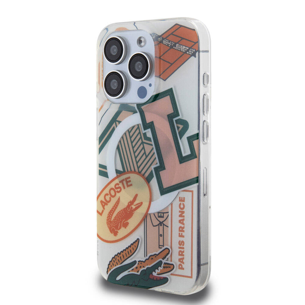 iPhone 15 Pro Kılıf Lacoste Orijinal Lisanslı M-safe Şarj Özellikli Çift Katmanlı Yamalar Desenli Kılıf
