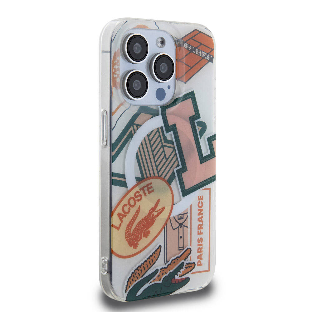 iPhone 15 Pro Kılıf Lacoste Orijinal Lisanslı M-safe Şarj Özellikli Çift Katmanlı Yamalar Desenli Kılıf