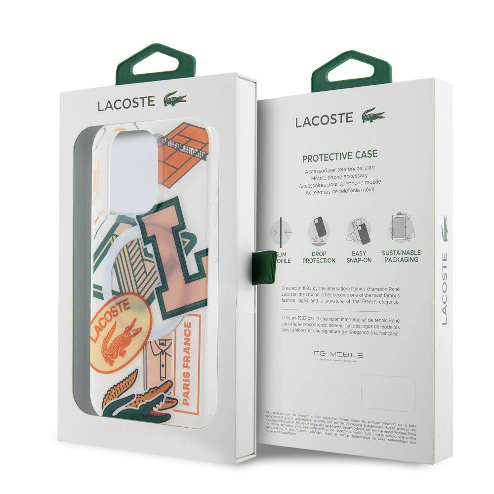 iPhone 15 Pro Kılıf Lacoste Orijinal Lisanslı M-safe Şarj Özellikli Çift Katmanlı Yamalar Desenli Kılıf