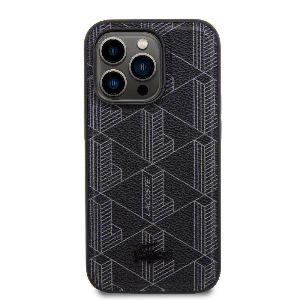 iPhone 15 Pro Kılıf Lacoste Orijinal Lisanslı M-safe Şarj Özellikli PU Deri Görünümlü Karışık Monogram Desenli Kılıf