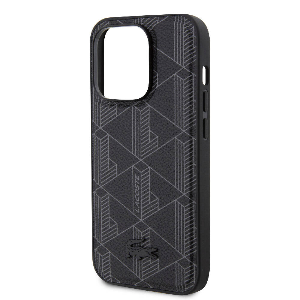iPhone 15 Pro Kılıf Lacoste Orijinal Lisanslı M-safe Şarj Özellikli PU Deri Görünümlü Karışık Monogram Desenli Kılıf