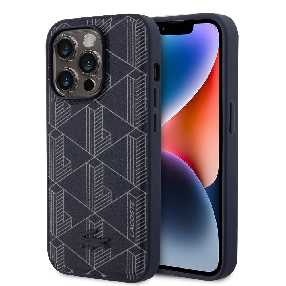 iPhone 15 Pro Kılıf Lacoste Orijinal Lisanslı M-safe Şarj Özellikli PU Deri Görünümlü Karışık Monogram Desenli Kılıf