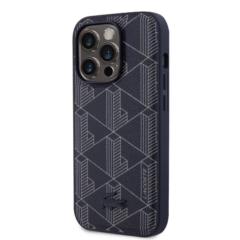 iPhone 15 Pro Kılıf Lacoste Orijinal Lisanslı M-safe Şarj Özellikli PU Deri Görünümlü Karışık Monogram Desenli Kılıf