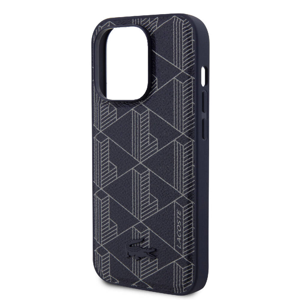 iPhone 15 Pro Kılıf Lacoste Orijinal Lisanslı M-safe Şarj Özellikli PU Deri Görünümlü Karışık Monogram Desenli Kılıf