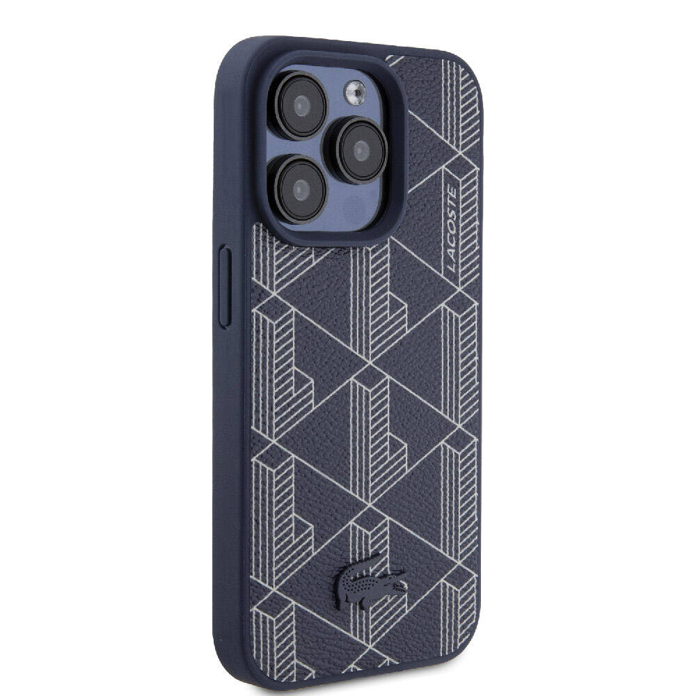 iPhone 15 Pro Kılıf Lacoste Orijinal Lisanslı M-safe Şarj Özellikli PU Deri Görünümlü Karışık Monogram Desenli Kılıf