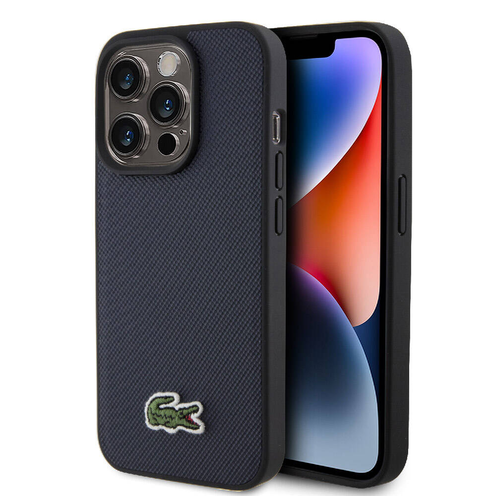 iPhone 15 Pro Kılıf Lacoste Orijinal Lisanslı PU Pike Desenli Arka Yüzey İkonik Timsah Dokuma Logolu Kılıf