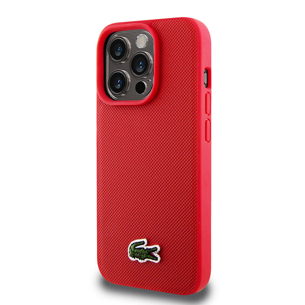 iPhone 15 Pro Kılıf Lacoste Orijinal Lisanslı PU Pike Desenli Arka Yüzey İkonik Timsah Dokuma Logolu Kılıf