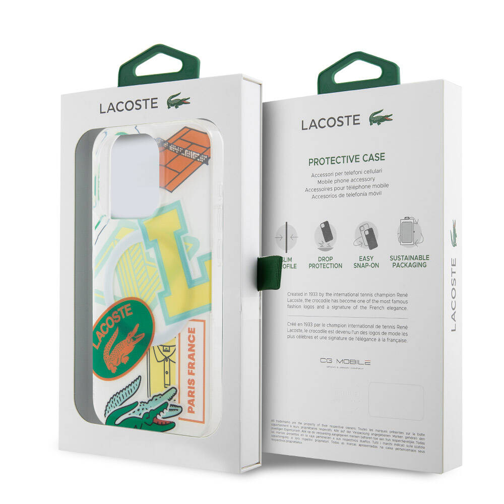 iPhone 15 Pro Kılıf Lacoste orijinal Lisanslı M-safe Şarj Özellikli Çift Katmanlı Yamalar Desenli Kılıf