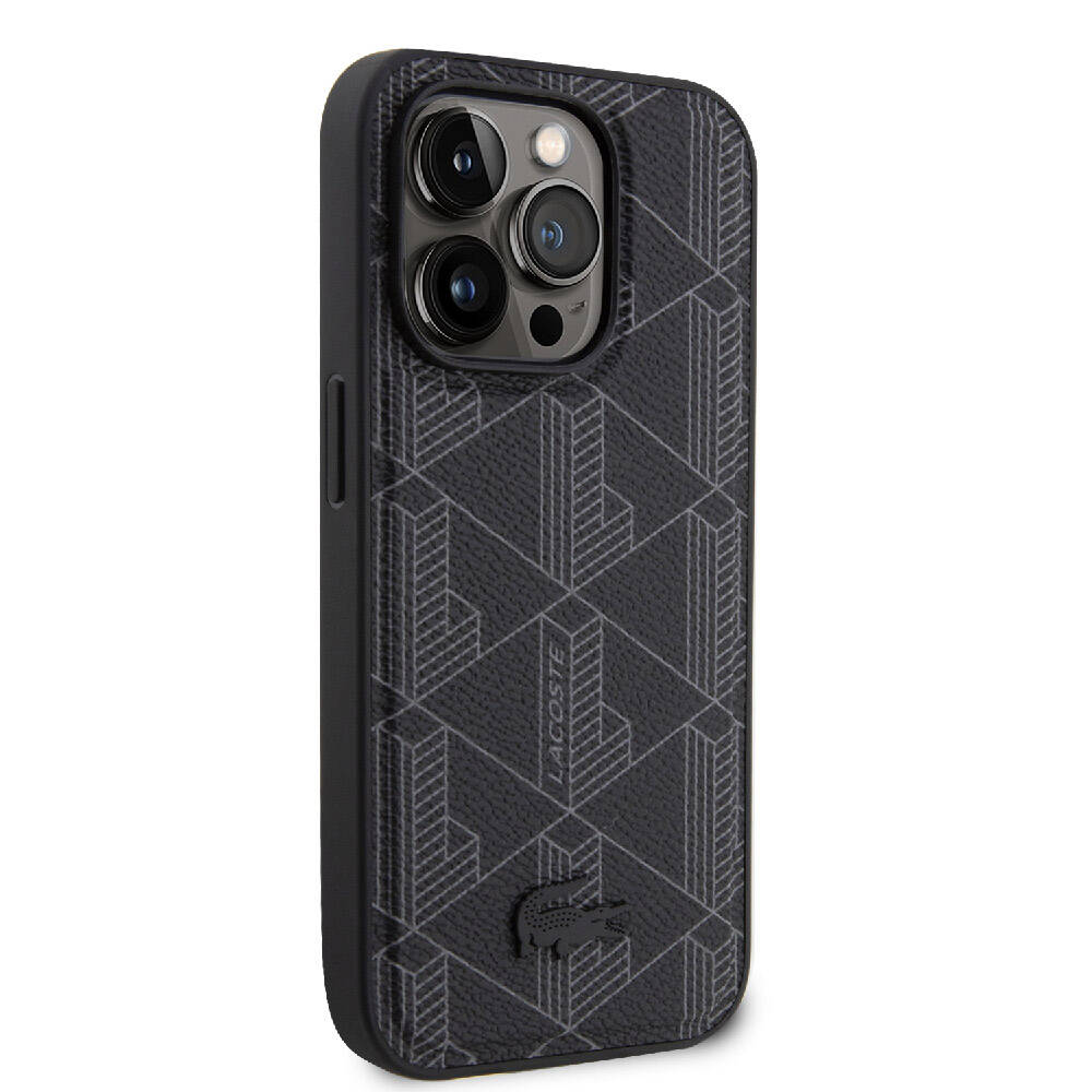 iPhone 15 Pro Kılıf Lacoste orijinal Lisanslı M-safe Şarj Özellikli PU Deri Görünümlü Karışık Monogram Desenli Kılıf