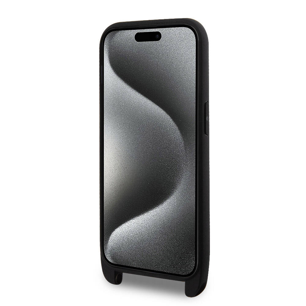 iPhone 15 Pro Kılıf Lacoste orijinal Lisanslı PU Pike Desenli Arka Yüzey Askılı İkonik Timsah Dokuma Logolu Kılıf
