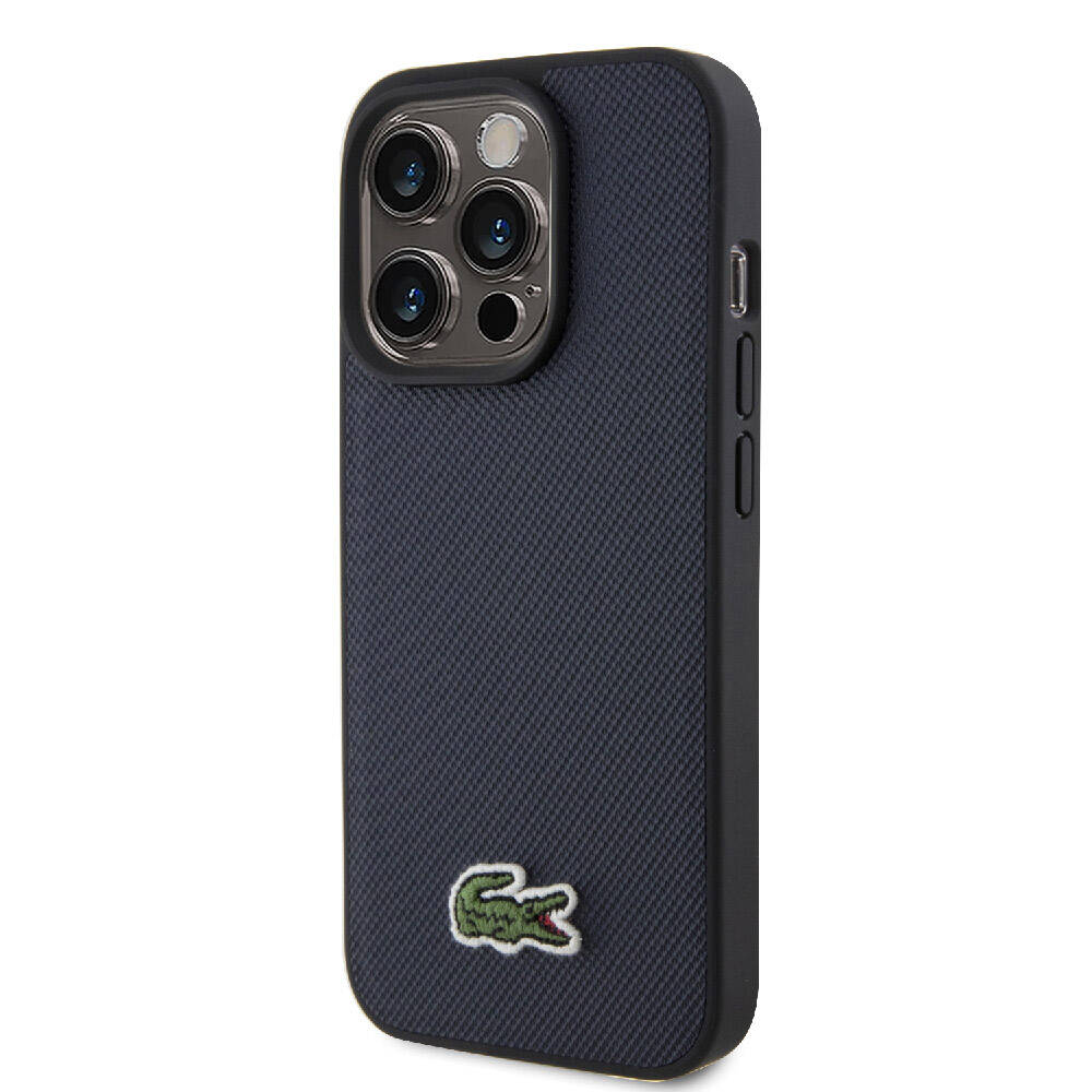 iPhone 15 Pro Kılıf Lacoste orijinal Lisanslı PU Pike Desenli Arka Yüzey İkonik Timsah Dokuma Logolu Kılıf