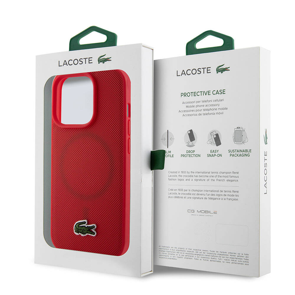 iPhone 15 Pro Kılıf Lacoste orijinal Lisanslı PU Pike Desenli Arka Yüzey İkonik Timsah Dokuma Logolu Kılıf