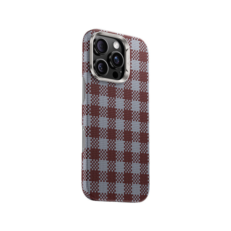 iPhone 15 Pro Kılıf M-safe Şarj Özellikli Ekose Tasarımlı Benks ArmorVichy Kevlar Karbon Kılıf