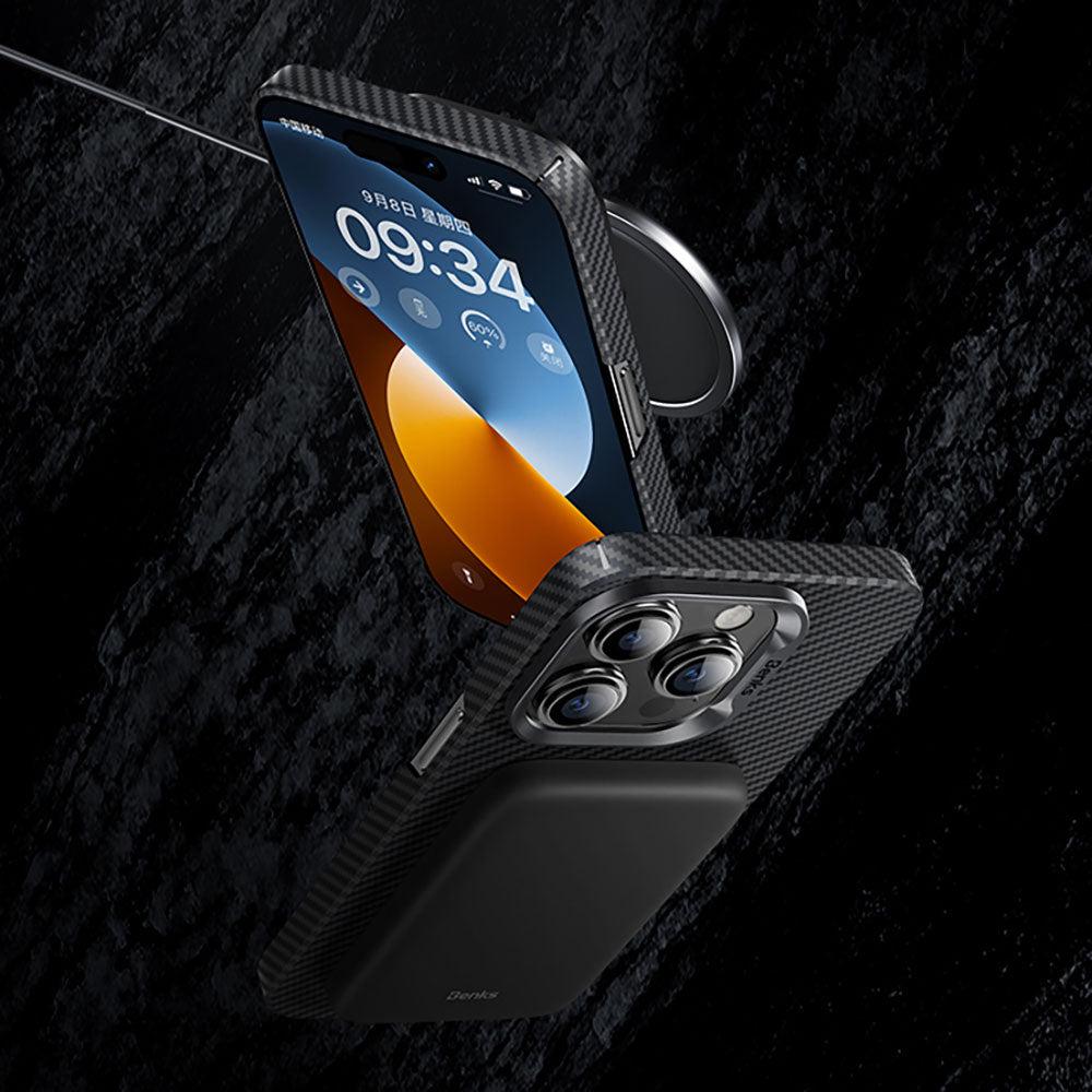 iPhone 15 Pro Kılıf M-safe Özellikli Karbon Fiber Benks Essential ArmorAir 600D Kevlar Kılıf