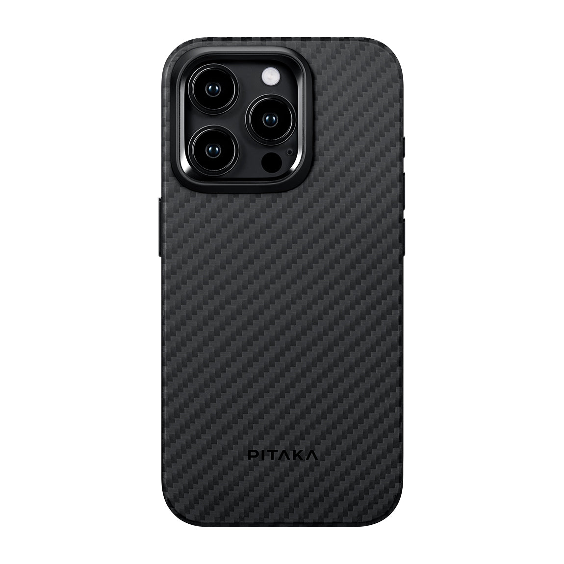 iPhone 15 Pro Kılıf M-safe Şarj Özellikli 1500D Aramid Karbon Fiber Pitaka Military-Grade Classic Serisi Black-Grey Twill Kılıf