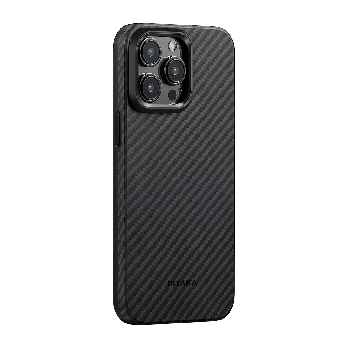 iPhone 15 Pro Kılıf M-safe Şarj Özellikli 1500D Aramid Karbon Fiber Pitaka Military-Grade Classic Serisi Black-Grey Twill Kılıf