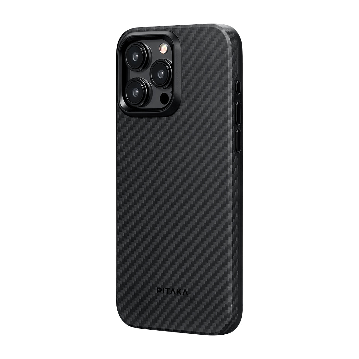 iPhone 15 Pro Kılıf M-safe Şarj Özellikli 1500D Aramid Karbon Fiber Pitaka Military-Grade Classic Serisi Black-Grey Twill Kılıf