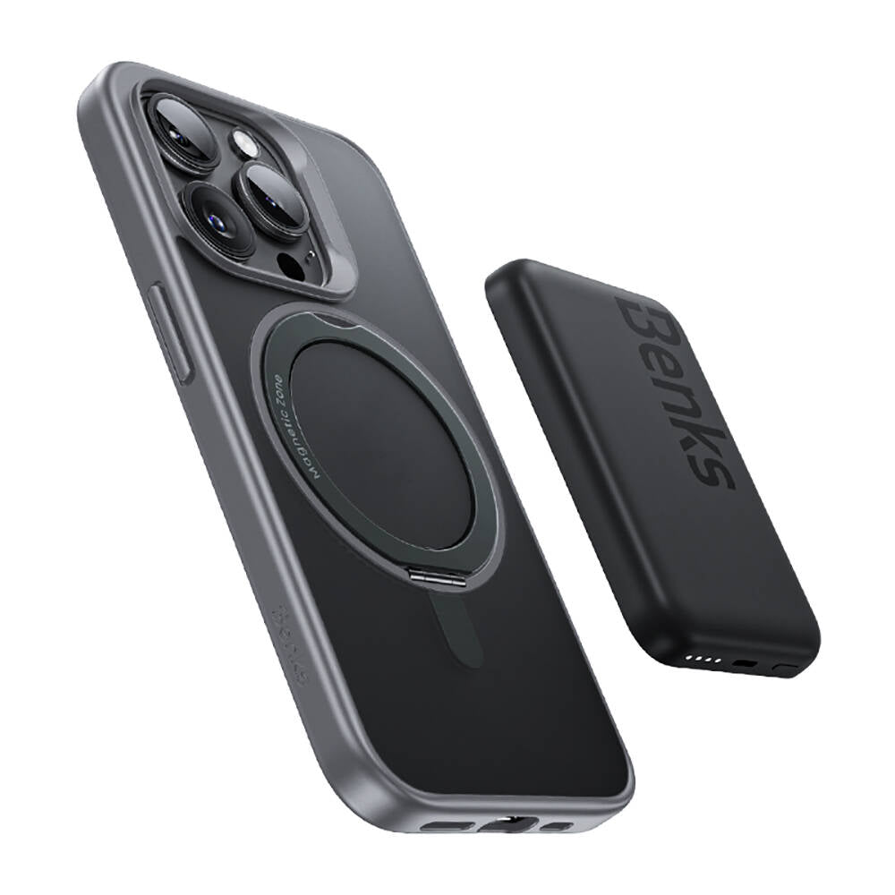 iPhone 15 Pro Kılıf M-safe Şarj Özellikli 360° Dönebilen Benks Pop Stand Kılıf